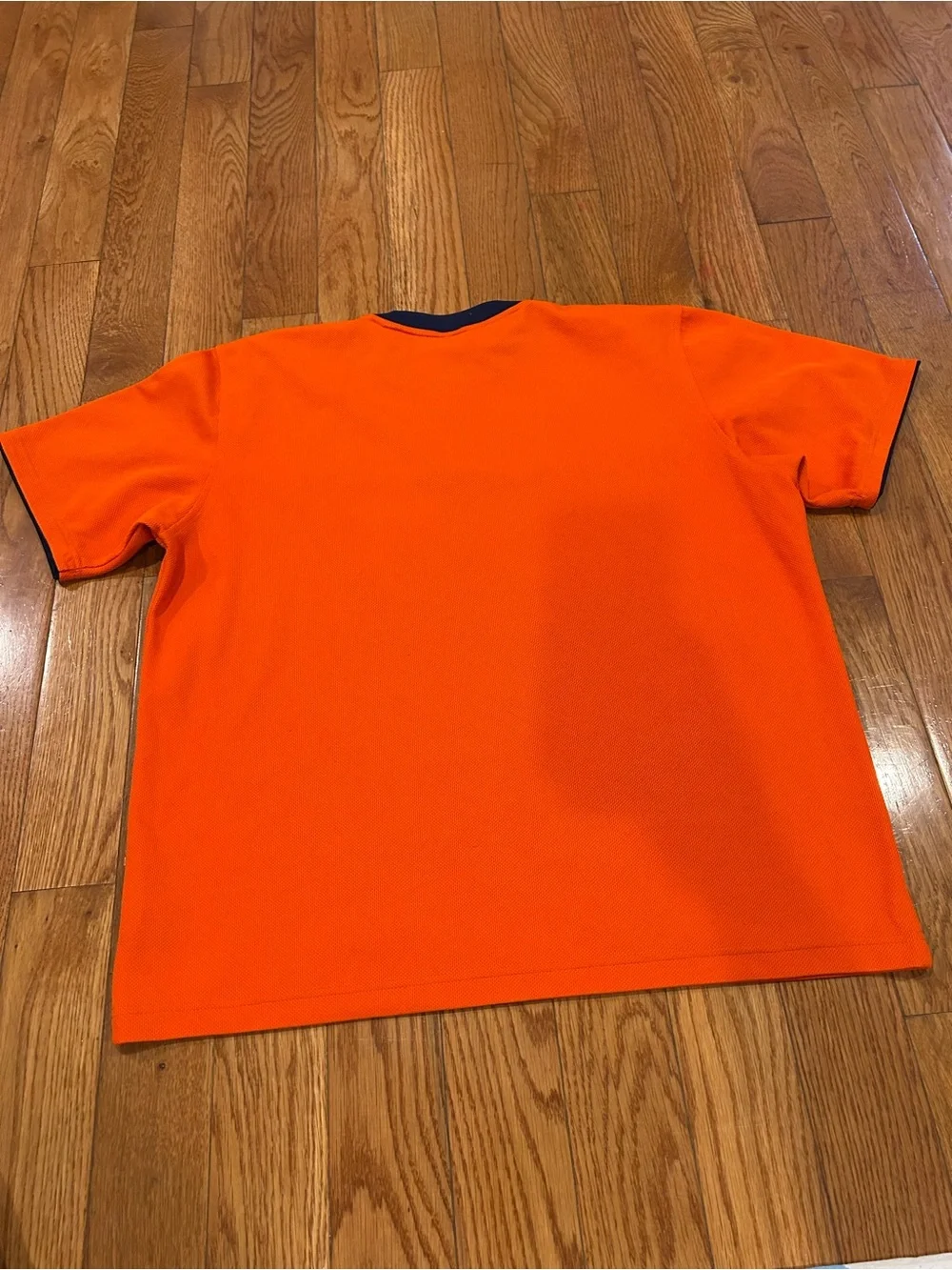 Adidas T-Shirt Mens Large Orange Navy Athletic Performance Short Sleeve Training